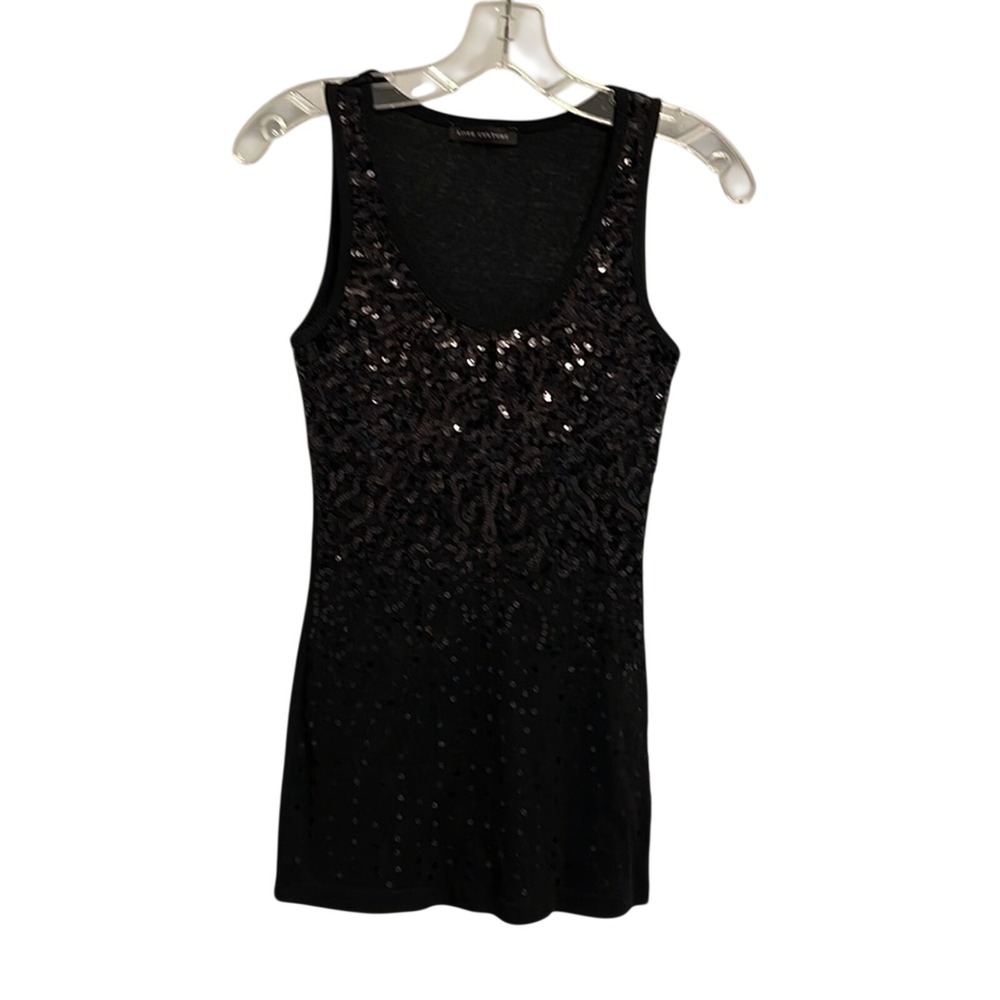 Love Culture Black Ribbed Sequin‎ Scoop Neck Sleeveless Tank Top